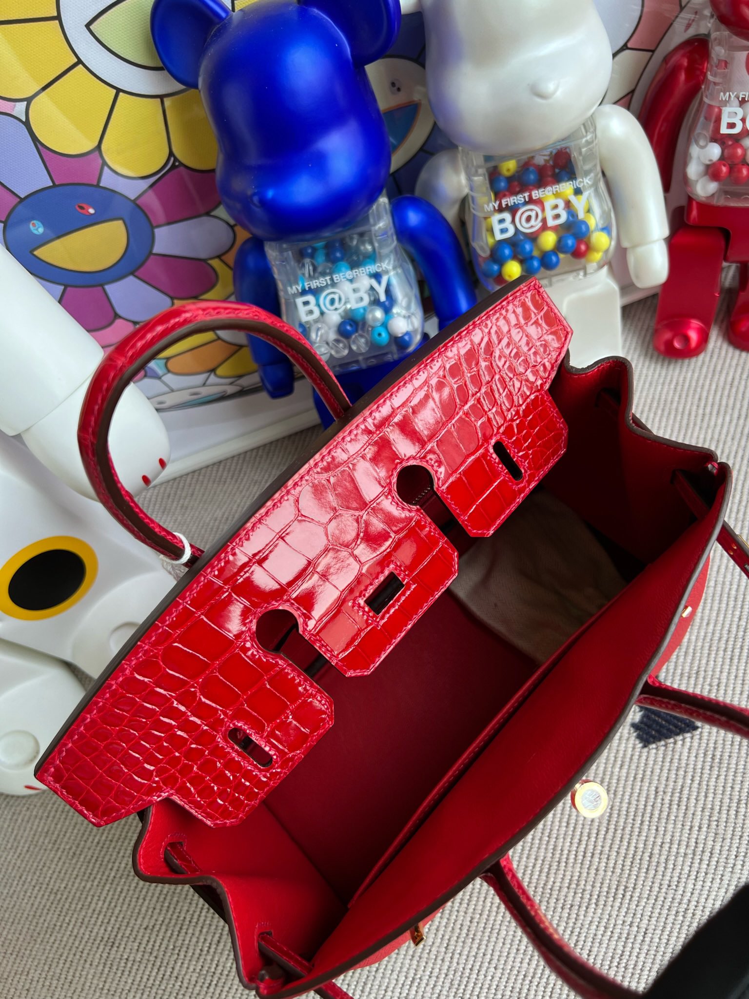 에르메스 버킨백25 플래그레드 금장 악어가죽 핸들